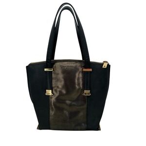 Ted Baker Handbag Designer Black and Gold Leather  Logo Shoulder Strap Pockets